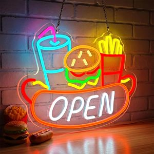 Open LED neon burger fries drink pattern restaurant fast food shop entrance <b>sign</b> indicator indoor hanging luminous <b>sign</b> 5V 12V - Product Image 6
