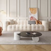 Cremefarbenes, ausziehbares, günstiges, modernes, minimalistisches, quadratisches Wildleder-Stoffsofa für kleine Wohnungen und Hotels