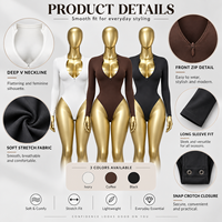 Vente en gros – Nouvelle collection Automne Hiver 2026 – Bodysuit sculptant pour femme à manches longues, demi-zip, col montant, contrôle du ventre, coupe ajustée, effet amincissant