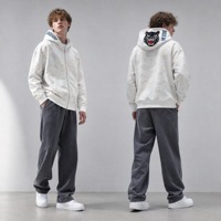 Sweat à capuche zippé en molleton de coton et bambou 450g pour homme, imprimé dessin animé, respirant, coupe-vent, tenue décontractée d'automne