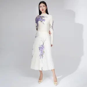 2023 Новый плиссированный комплект для женщин-высокоэластичная плиссированная Базовая рубашка и юбка миди комплект из 2 предметов