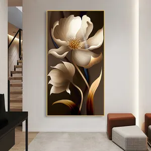 Factory Unframed Canvas Poster Painting Wall Art Posters Decor White Gold Flower Canvas Print For Home Living Room