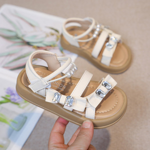 2025 Summer New Girls' Rhinestone Princess Sandals Soft Soled Beach <b>Shoes</b>-Middle Large Size - Product Image 5