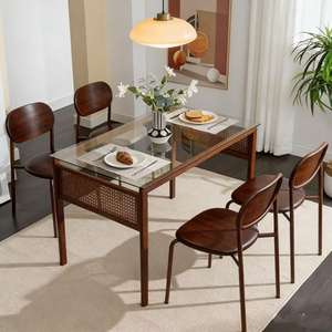 <span class=keywords><strong>Mesa</strong></span> <span class=keywords><strong>de</strong></span> <span class=keywords><strong>Vidrio</strong></span> Templado en Oferta <span class=keywords><strong>con</strong></span> Decoración <span class=keywords><strong>de</strong></span> Ratán y <span class=keywords><strong>Sillas</strong></span> Tapizadas, Juego <span class=keywords><strong>de</strong></span> Comedor - Product Image 1