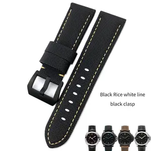 24mm Nylon Fibra de carbono + Correa de reloj de cuero Cinturón negro para Panerai Pulsera Pam1661/441 Reloj para hombres Accesorios