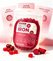 Gummies à Marque Blanche OEM au Fer, à la Betterave, Vitamine C, Folate et B12 pour le Renforcement Sanguin et le Soutien Énergétique