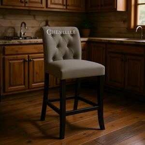 Sedia da Pranzo in Ciniglia Stile Rustico con Gambe in Legno e Rivestimento in Tessuto Grigio - Product Image 2