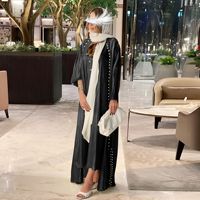 Hafizah 2026 Dubai Set Abaya Muslim 2 Potong Mewah Berhias Mutiara Warna-warni Model Kimono