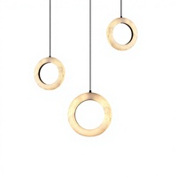 Lustre en albâtre espagnol, design circulaire unique et luxueux, adapté à la salle à manger, au comptoir de bar, au salon, au meuble TV