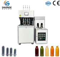 Machine de soufflage PET semi-automatique polyvalente à 4 cavités, pompe moteur, marque Shunge, différentes formes, bouteilles d'eau minérale de 0,5L à 2L