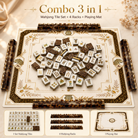 Combo 3-en-1 : Ensemble de Mahjong Moderne de Luxe Pliable et Portable en Acrylique Doré Léopard pour 4 Joueurs – Jeux de Casino et Divertissement