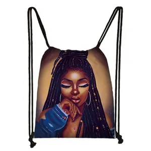 Factory Wholesale school backpack African Black Girl Drawstring back packs Fashion Kid Book Bag for Children Daypack Mochila