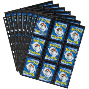 Trading Card Sleeve Pages 9 Pocket Game Cards Collector Photo Album 11 Holes Fit 3 Ring Binder Transparent Black PP Inner Pages