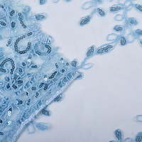 Tissu en dentelle florale à sequins et œillets, style africain de luxe bleu, design personnalisé, 100 % polyester respirant et épais pour soirée