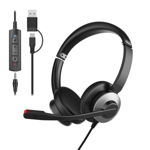 MHP-782 Wired Computer Call Center Headset with Noise-Canceling Microphone for Office & Telephony Use