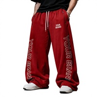 Pantalon de survêtement large et épais personnalisé en nylon premium, coupe ample, ourlet ouvert, style streetwear, fabricant OEM ODM marque privée