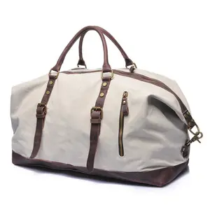 Duffel Travel Bag Oversized Trim Travel Tote Duffel Bag Shoulder Weekend Bag Weekender Overnight Carry Canvas Genuine Leather Duffle Bag