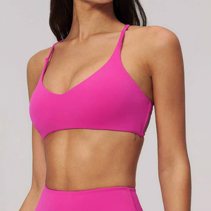 Sujetador deportivo con logo personalizado, cuello en V, espalda cruzada, <span class=keywords><strong>de</strong></span> secado rápido, alta sujeción, para yoga, running, push-up, transpirable, para gimnasio y fitness. - Product Image 6