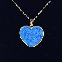 Collier pendentif en opale de feu bleue en forme de cœur, motif mère et bébé hiboux adorables