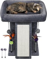 Arbres à chat et griffoirs : Tour griffoir grise multi-niveaux pour chatons avec base large et poteaux en sisal moelleux