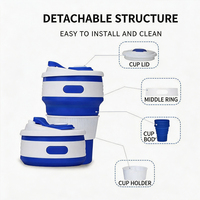 Tasse à eau pliante en silicone, tasse pliante portable pour l'extérieur, tasse résistante aux hautes températures de 350ml, tasse à café télescopique
