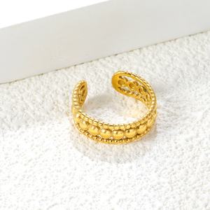 Bague ajustable ouverte en acier inoxydable plaqué or PVD 18 carats, motif géométrique multicouche évidé, bijoux fantaisie pour femme - Product Image 5