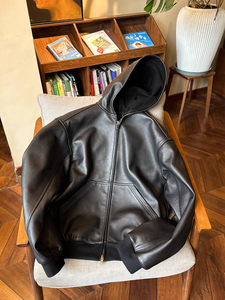 2025 OEM vente en gros personnalisé <span class=keywords><strong>Los</strong></span> <span class=keywords><strong>Angeles</strong></span> Show huile ciré tout cuir de vachette Bombe <span class=keywords><strong>veste</strong></span> en cuir à capuche - Product Image 3