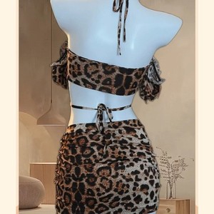 Conjunto de Lencería con Estampado de Leopardo para Mujer, 2 Piezas, con Volantes, Satinado, Sexy, Estilo Falda - Product Image 3