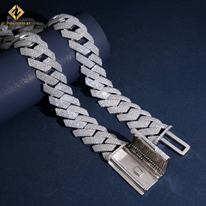 Cadena de Eslabones Geométricos, Joyería de Lujo, Chapado en Rodio, Plata 925, Collar de Moissanita, Venta al por Mayor, Cadena Cubana Fina - Product Image 4