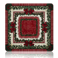 Nouveau Tapis de Table Carré de Noël avec Motifs de Baies d'Aigue-marine, Rubans, Clochettes et Canes en Sucrée, Style Mahjong Américain, pour Jeux de Table en Intérieur