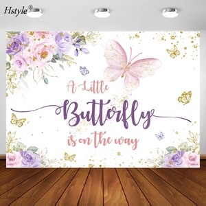 Fondo con forma de mariposa para Baby Shower, telón de 5x3 pies con diseño de mariposa pequeña, color morado y Rosa, con flores doradas florales - Product Image 5