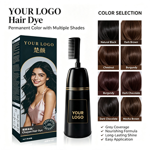Crème colorante permanente pour cheveux à l'essence naturelle couvrante des cheveux gris avec applicateur peigne, marque privée, qualité professionnelle - Product Image 1