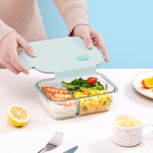 Set di Contenitori in <span class=keywords><strong>Vetro</strong></span> Quadrati Resistenti al Calore, <span class=keywords><strong>Scatole</strong></span> Trasparenti Rettangolari per Alimenti con Coperchio a Chiusura Ermetica e Divisorio - Product Image 1