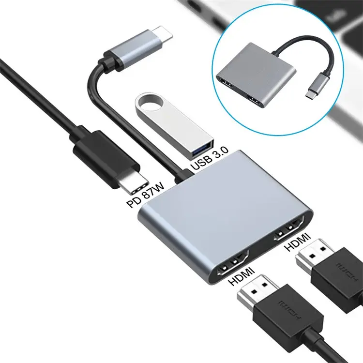 듀얼 HDTV USB C 허브 87W PD 충전 USB 3.0 듀얼 스크린 디스플레이 어댑터 도크 스테이션 맥북 에어 프로 노트북 타입 C 스플리터