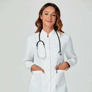 Blouse de laboratoire blanche à col montant et manches longues de haute qualité pour femmes, uniforme pour médecins, cliniques dentaires, salons de beauté, logo personnalisé - Product Image 1