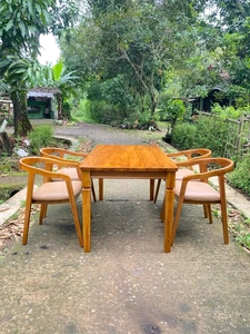 Juego de Comedor de Madera de Teca Nórdica, Sillas Tapizadas Curvas, Muebles de Madera Maciza Ecológicos y Duraderos para el Hogar, Salas de Estar y Cafés - Product Image 6