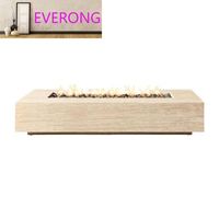 Table de foyer extérieur rectangulaire EV STONE en travertin italien naturel avec couvercle de réservoir de propane et chauffage de terrasse