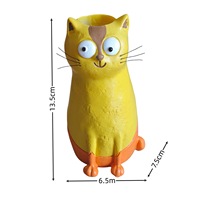 Vas Bunga Resin Bentuk Kucing Kartun Lucu Grosir Kustom, Pot Hias Hewan untuk Bunga Kering, Ornamen Meja