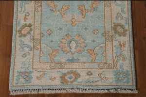 Teinture végétale turquoise légère florale Oushak tapis d'accent noué à la main turc personnaliser les tapis disponibles - Product Image 6