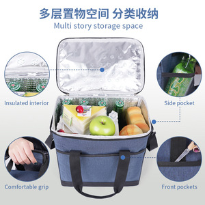 Portable Lunch Bag Large Capacity Insulated Cooler Crossbody Shoulder Bag Navy Blue - Product Image 4