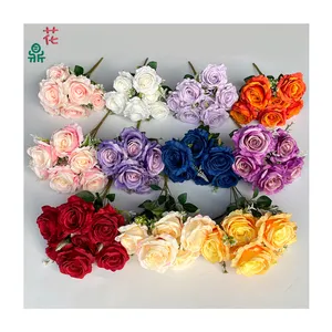7 kafa bir demet Sunset güller ev mobilyası ipek çiçek manzara çiçek duvar dekorasyon yapay çiçekler
