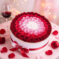 Kotak Bunga Mawar Awet Alami - Hadiah Hari Valentine Ukuran Dapat Disesuaikan Tahan Lama 3-5 Tahun Buatan Tangan Bentuk Bulat