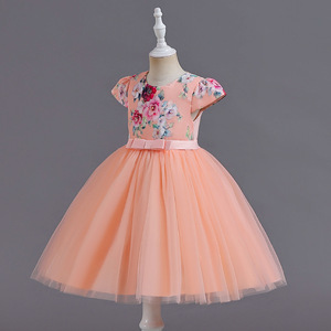 Robe de princesse pour filles, jupe en Tulle à imprimé floral, col rond, robe de demoiselle d'honneur avec manches flottantes, rose, bleu, violet - Product Image 3