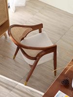 Chaise de salle à manger rétro nordique en bois massif, chaise en rotin tressé, fauteuil décontracté avec coussin moelleux pour restaurant, chaise individuelle en rotin