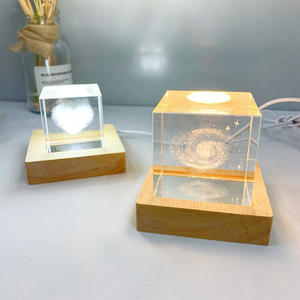 나무 LED 테이블 라이트 베이스 브래킷 야간 조명 3D 크리스탈 테이블 LED 램프 색상 변경 사각형 나무베이스 조명 홀더 장식 - Product Image 1