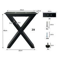 Accessoires de meubles modernes Pieds de table de banc en fer forgé en forme de X Pieds de table à manger en métal avec coussinets réglables