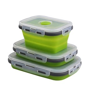 Juego de 3 contenedores de almacenamiento plegables de goma de silicona fiambreras plegables para almacenamiento conveniente de alimentos - Product Image 2
