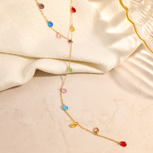 Collier en acier inoxydable en forme de Y, plaqué or 18 carats, pendentif goutte d'eau en zircon coloré, minimaliste, pour un usage quotidien, tendance - Product Image 2