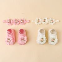 Ensemble de 2 chaussettes bandeaux antidérapantes à motif floral pour filles, en Spandex/Coton, douces et respectueuses de la peau, accessoires pour cheveux de bébé, pour 0-3 ans