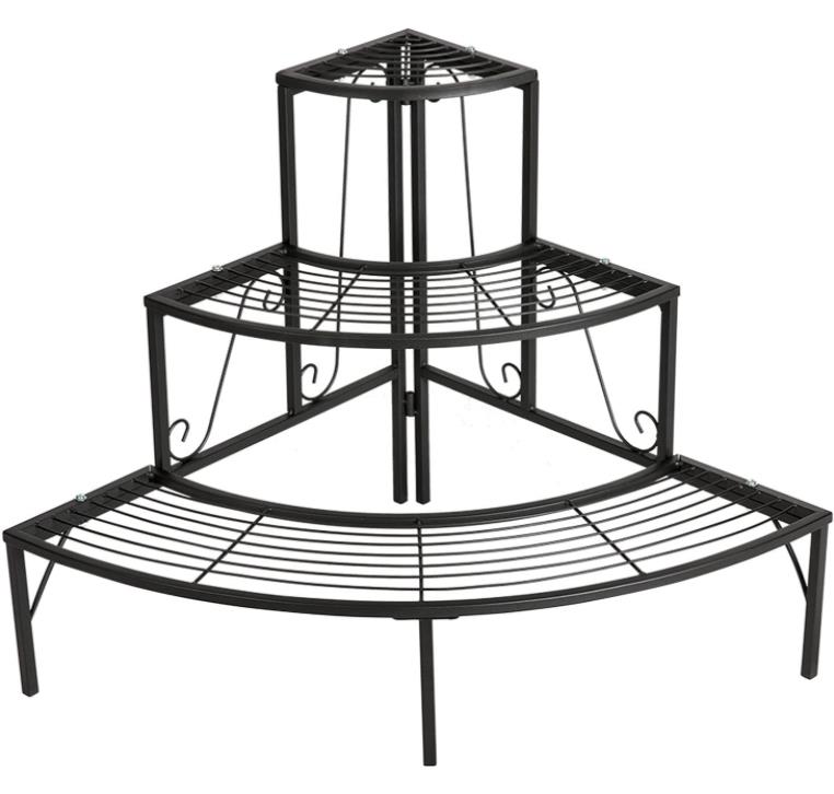 Yesbon Supporto per Piante in Metallo, Supporto per Erbe da Fiore a 3 Livelli Supporto per vasi da Fiori Scaffale per Esposizione di Fiori per Piante Multiple,Nero
